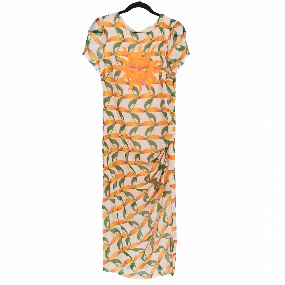 Farm Rio x Anthropologie Toucan Bird Animal Sun Print Pattern Mesh Midi Dress M